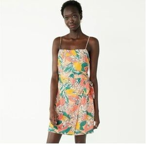Nine West Tropical Crackle Leaf Mini Wrap Dress -Yellow, Coral, Teal, Cream